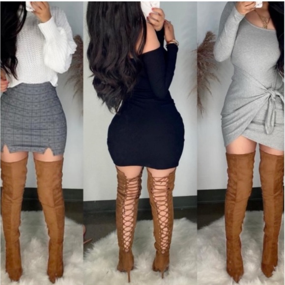 Taupe High Heel Open Back Corset Lace Up Thigh High Boot - Picture 8 of 10